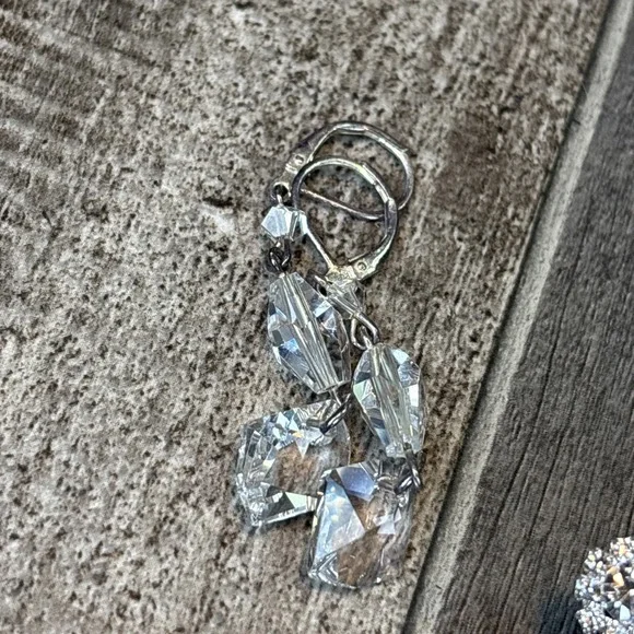 Lot of 4 Fashion Earrings Rhinestone Stud & Drop Styles Silver Tone - Picture 2 of 9